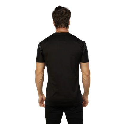 Platini Men's Rhinestone Relaxed Fit Black Tee Shirt