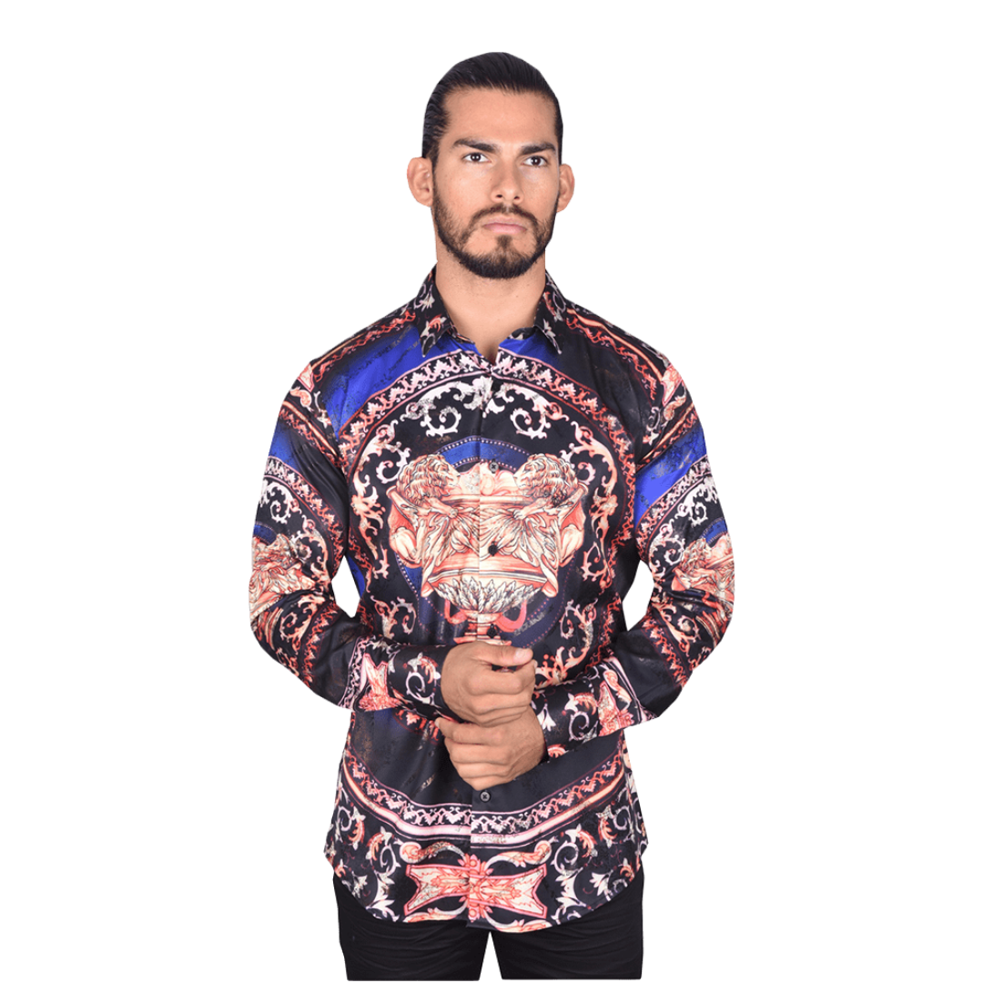 Platini Men's Satin Closure Modern Fit Multicolor Shirt
