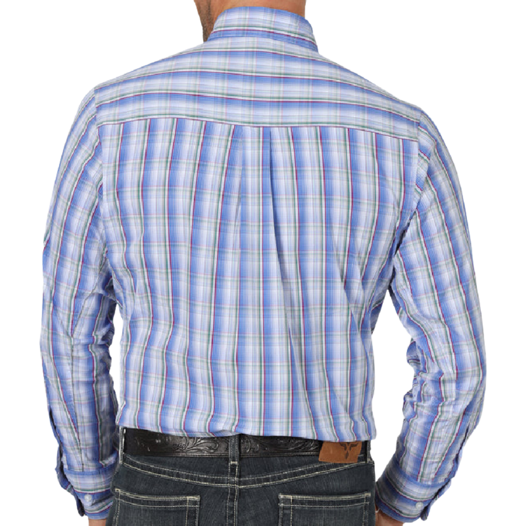 Wrangler Men's Checotah Striped Long Sleeve Blue Shirt
