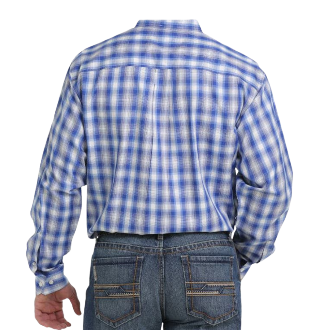 Cinch Men's Plaid Long Sleeve Blue Shirt