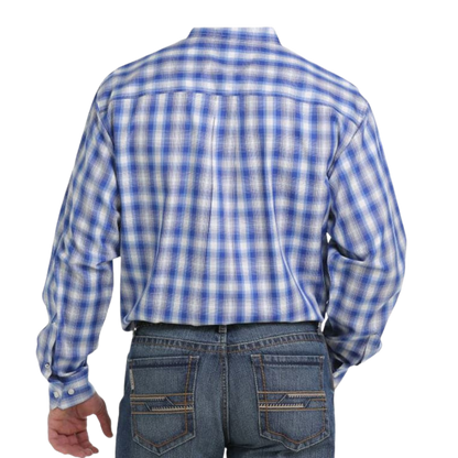 Cinch Men's Plaid Long Sleeve Blue Shirt