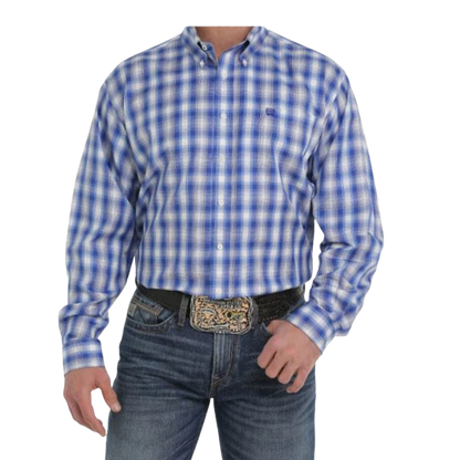 Cinch Men's Plaid Long Sleeve Blue Shirt