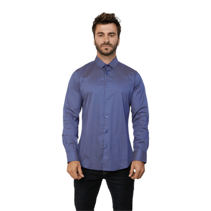 Platini Men's Monogram Digital Print Dress Navy Shirt