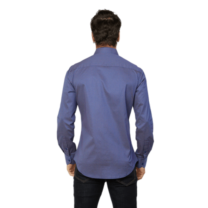 Platini Men's Monogram Digital Print Dress Navy Shirt