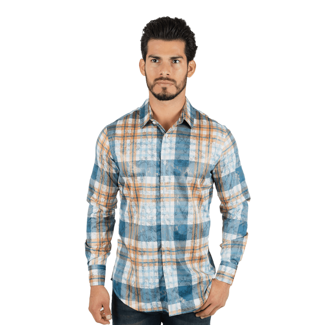 Platini Men's Modern Fit Long Sleeve Plaid Multicolor Shirt