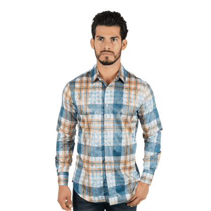 Platini Men's Modern Fit Long Sleeve Plaid Multicolor Shirt