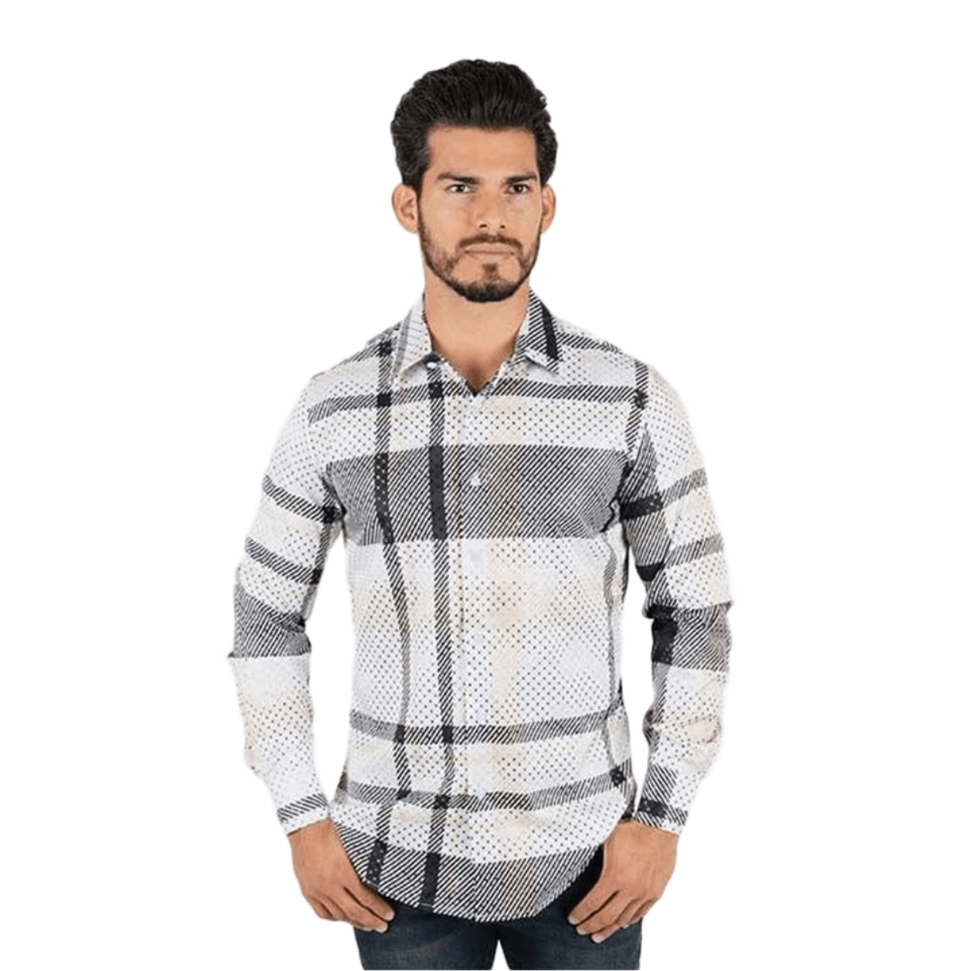 Platini Men's Satin Digital Print Dress White Shirt
