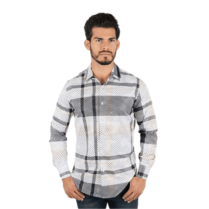 Platini Men's Satin Digital Print Dress White Shirt