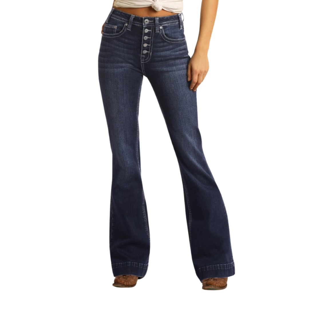 Panhandle Slim Women's High Rise Extra Stretch Button Blue Jeans
