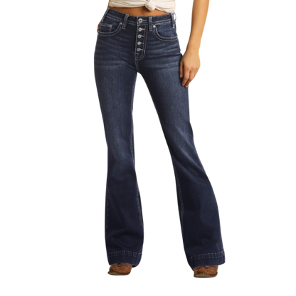 Panhandle Slim Women's High Rise Extra Stretch Button Blue Jeans