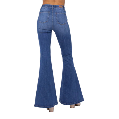 Judy Blue Women's High Rise Pull On Super Flare Blue Jeans