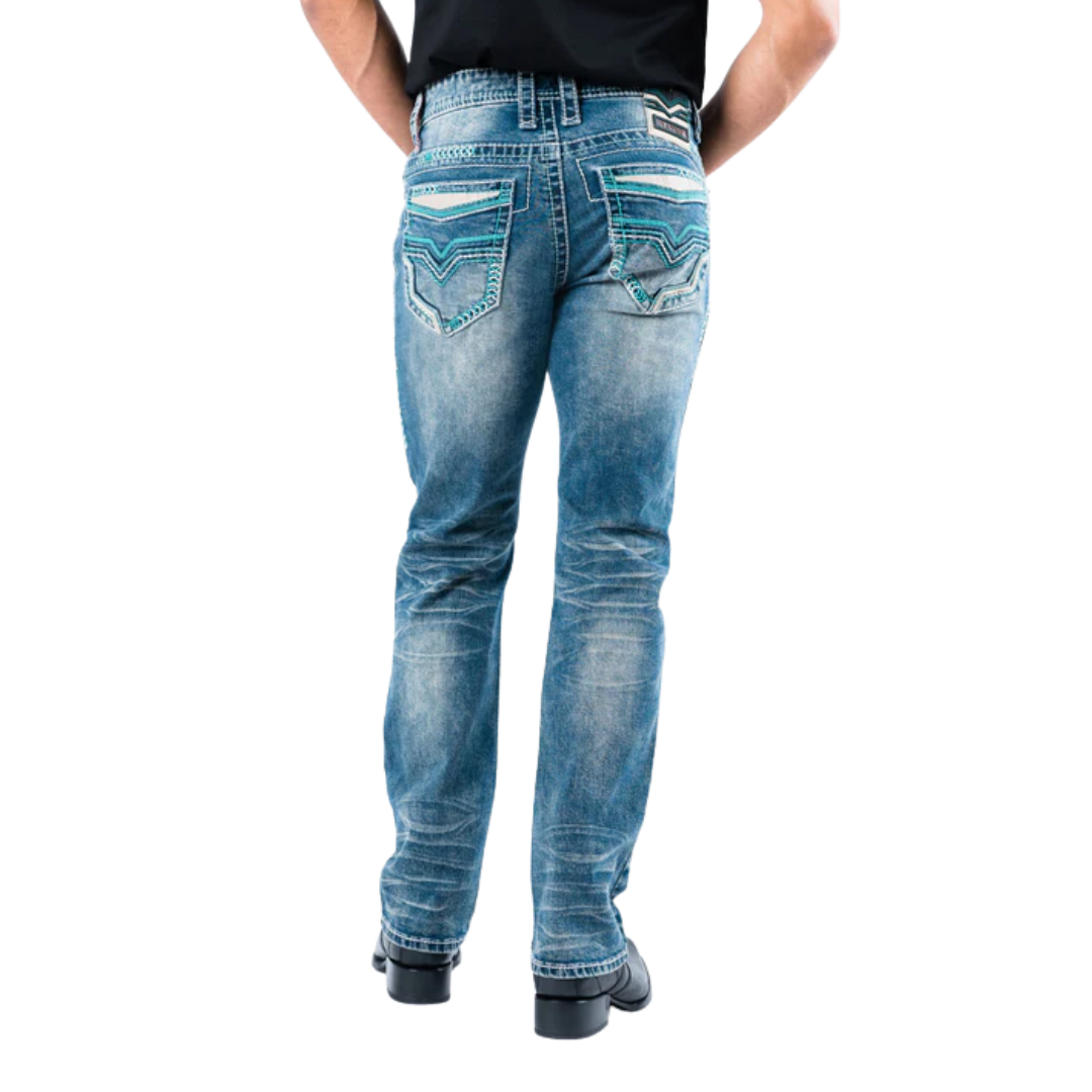 Platini Men's Light Wash Slim Boot Cut Blue Jeans