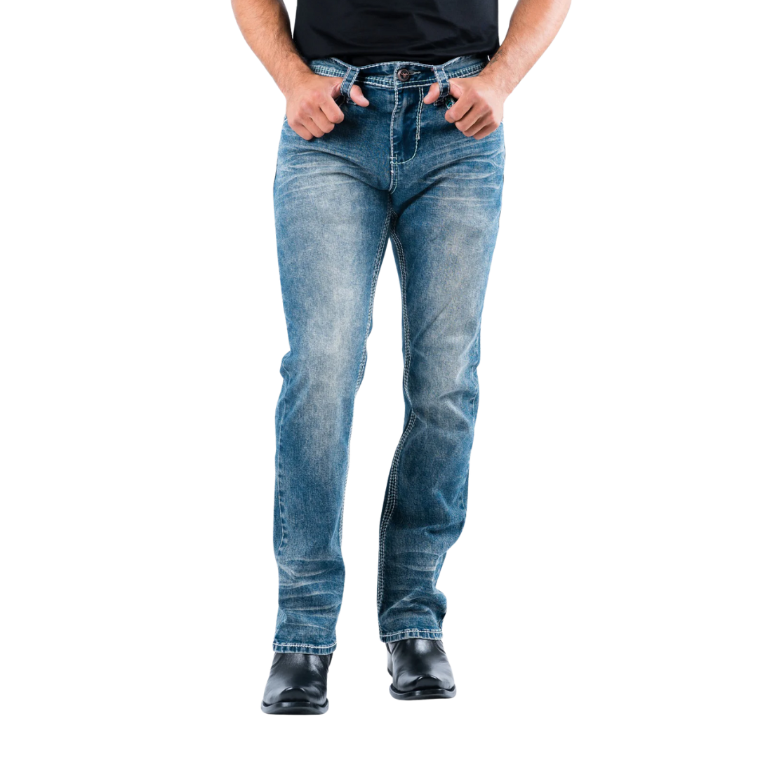 Platini Men's Light Wash Slim Boot Cut Blue Jeans