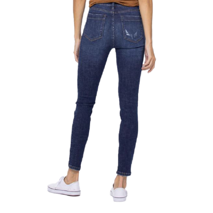 Judy Women's High Rise Distressed Bootcut Blue Jeans