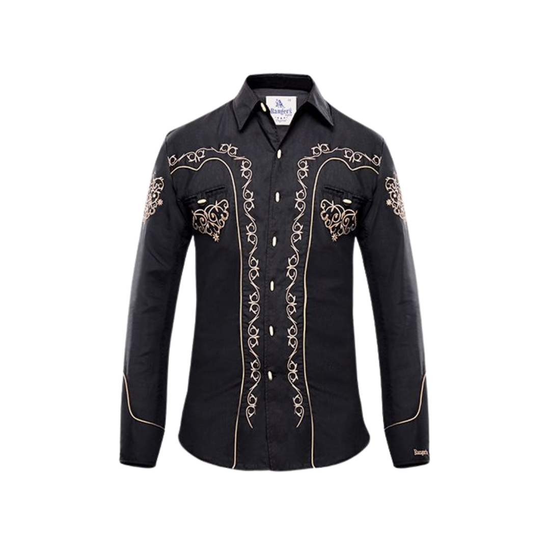 Ranger's Usa Men's Charra Vaquera Tarugos Black Shirt