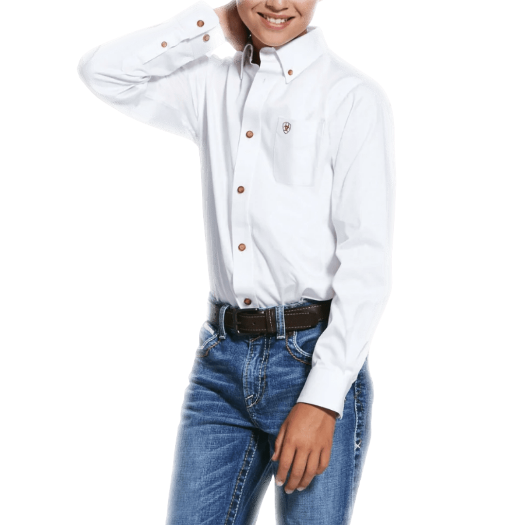 Ariat Youth Boy's Pro Solid Twill Long Sleeve White Shirt