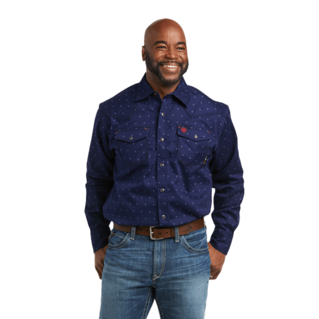 Ariat Men's Dunham Flame Resistant Long Sleeve Blue Shirt