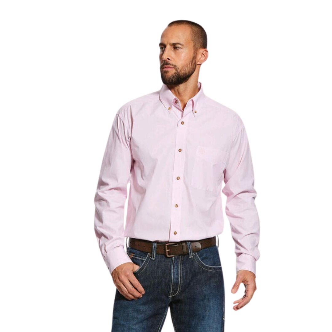 Ariat Men's Long Sleeve Moisture Wicking Mini Stripe Pink Shirt