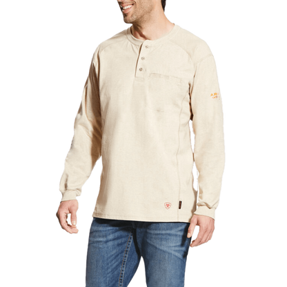 Ariat Men's Resistant Henley Top Long Sleeve Sand Shirt