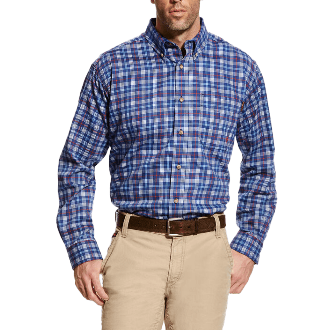 Ariat Men's Flame Resistant Plaid Work Blue Shirt