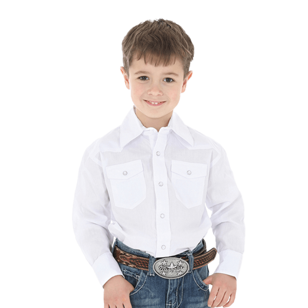 Wrangler Youth Boy's Long Sleeve Snap White Shirt