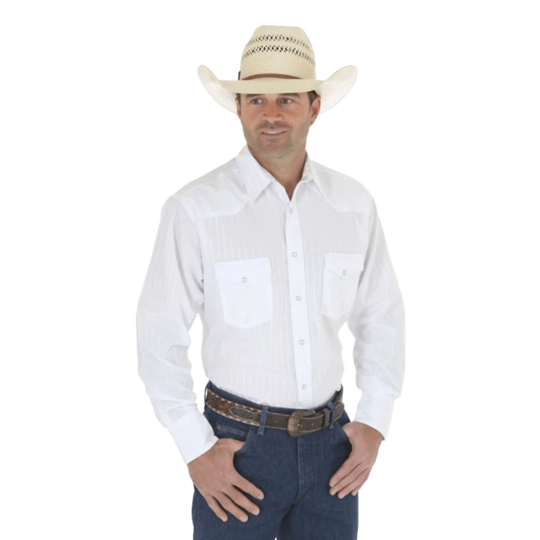 Wrangler Men's Long Sleeve Sport Western White Shirt