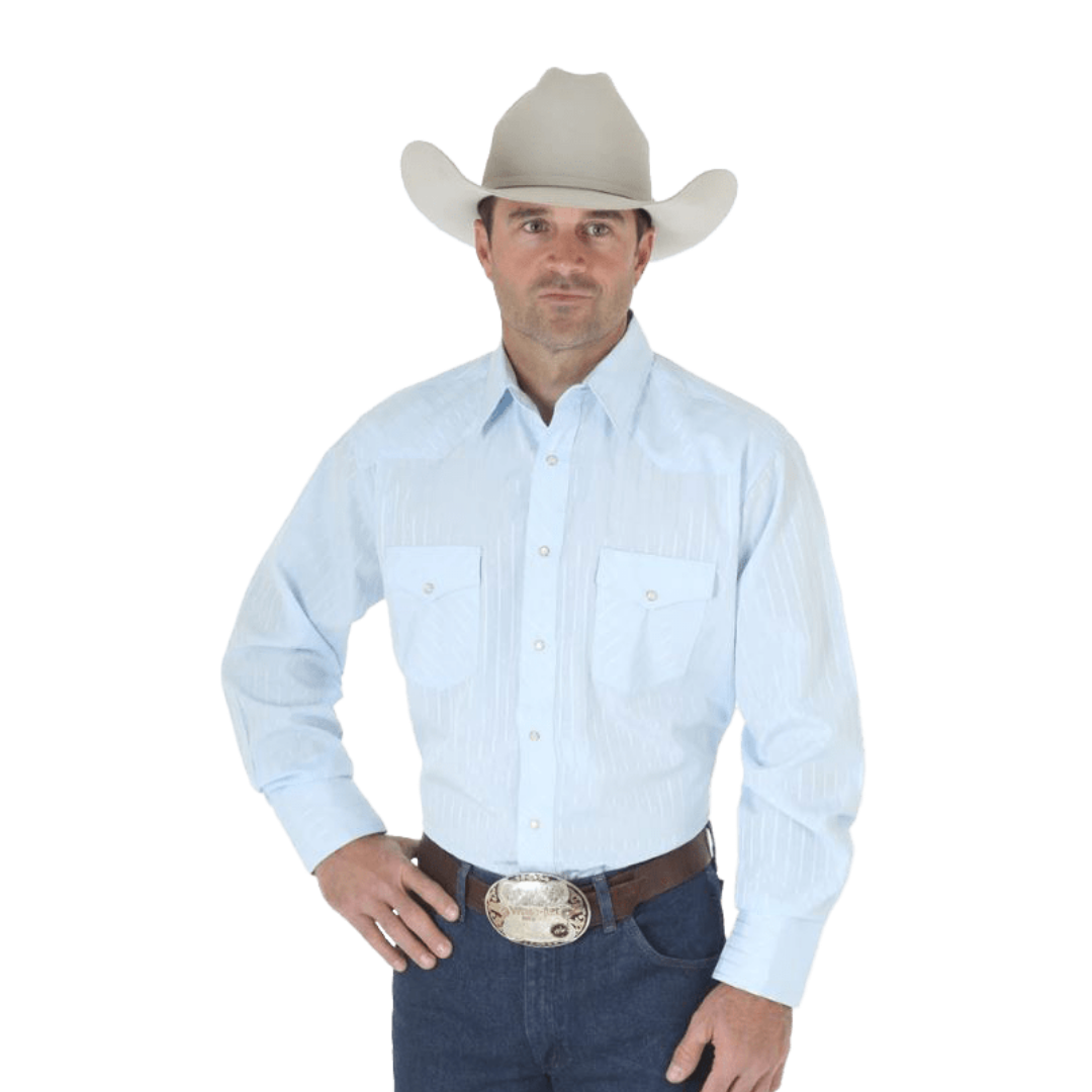 Wrangler Men's Sport Western Snap Blue Shirt