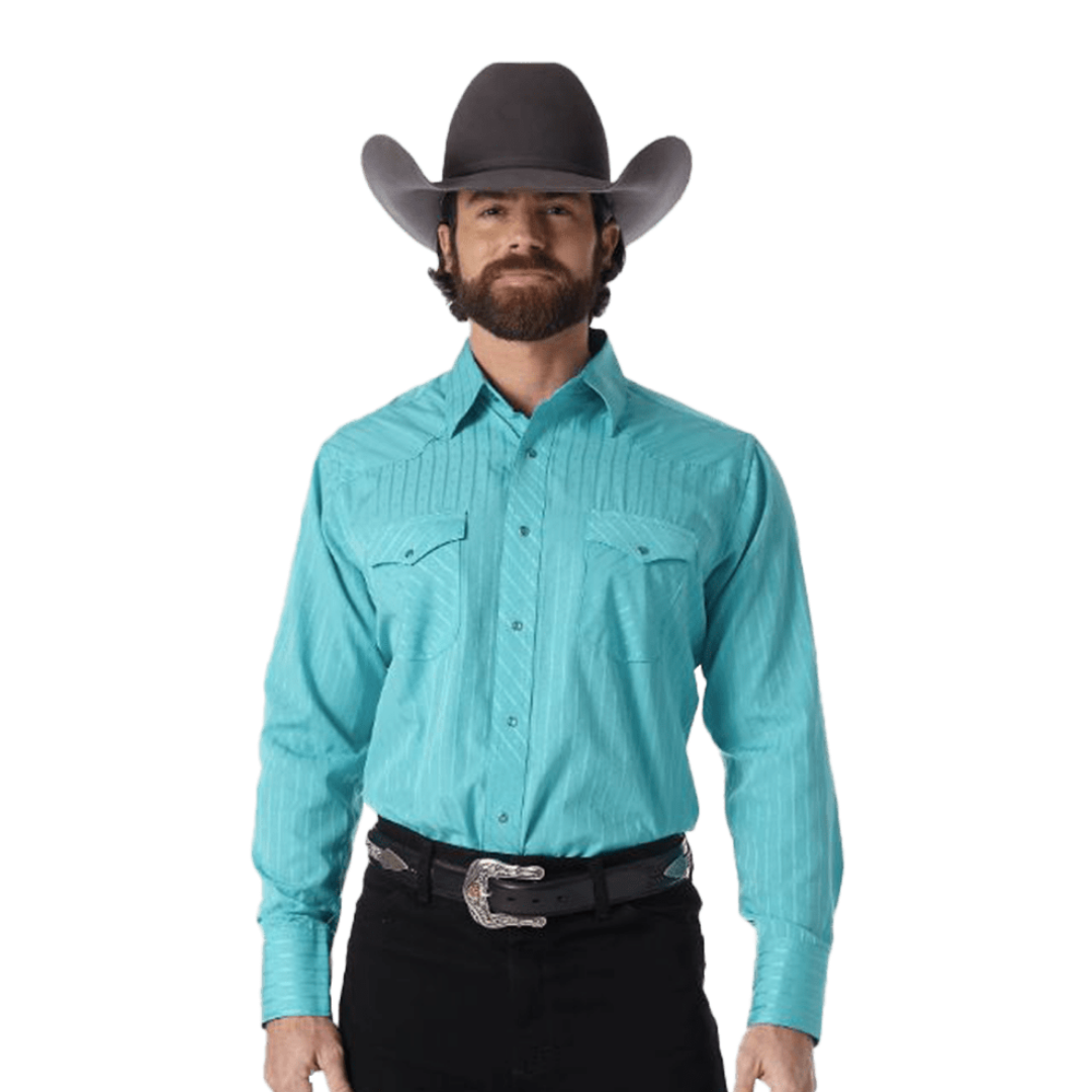Wrangler Men's Sport Western Long Sleeve Turquoise Shirt