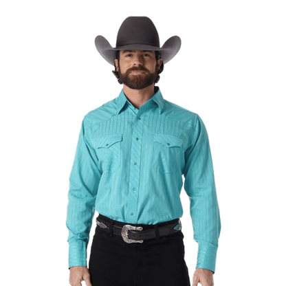 Wrangler Men's Sport Western Long Sleeve Turquoise Shirt