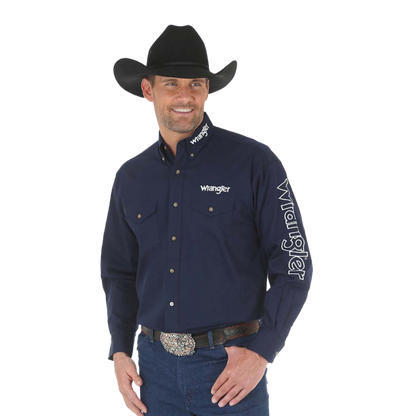 Wrangler Men's Logo Long Sleeve Navy Shirt