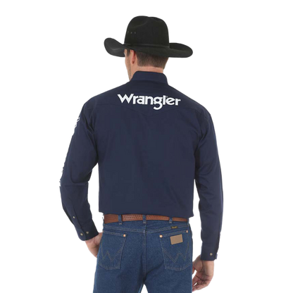 Wrangler Men's Logo Long Sleeve Navy Shirt
