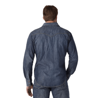 Wrangler Men's Retro Premium Denim Snap Blue Shirt