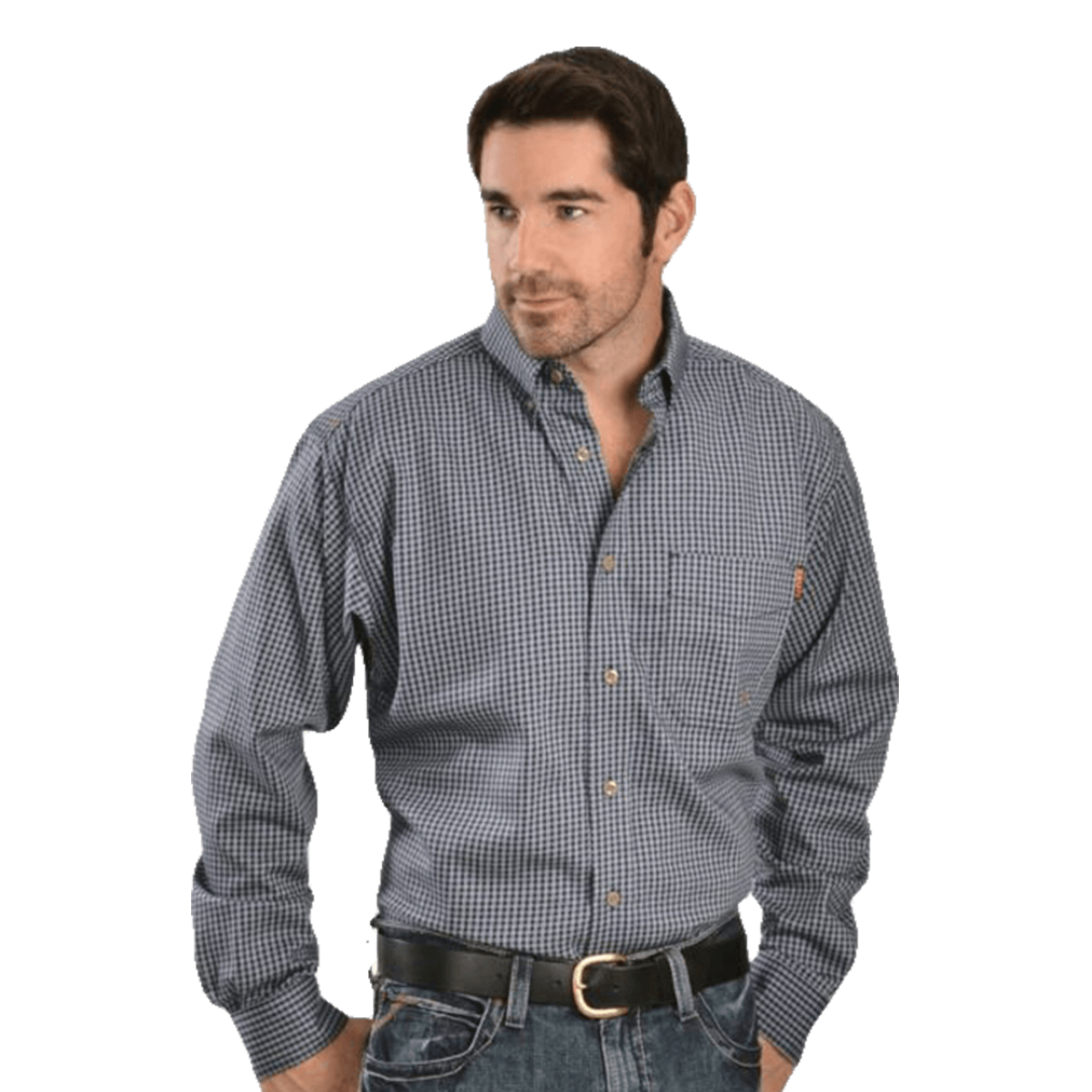Ariat Men's Flame Resistant Plaid Twill Work Blue Shirt