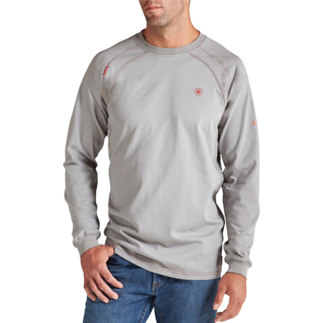 Ariat Men's Flame Resistant Crew Long Sleeve Work Grey Tee Shirt
