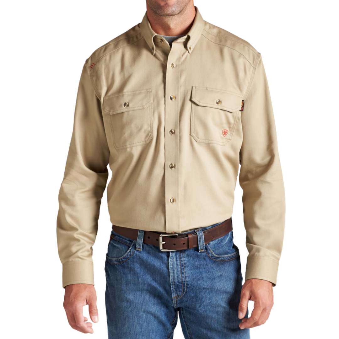 Ariat Men's Fire Resistant Long Sleeve Work Khaki Shirt