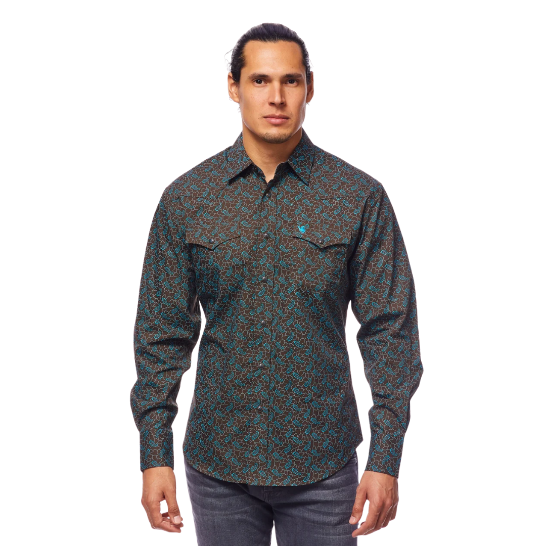 Avalon Men's Western Snap Long Sleeve Blue Shirt