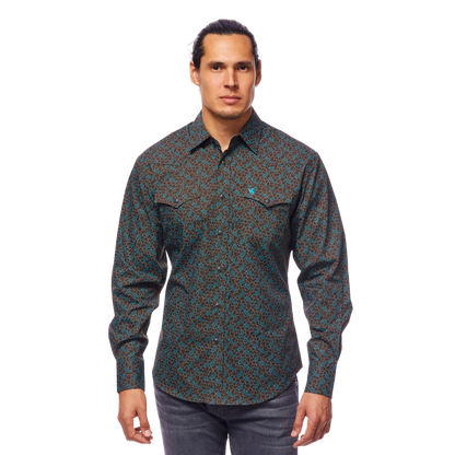 Avalon Men's Western Snap Long Sleeve Blue Shirt