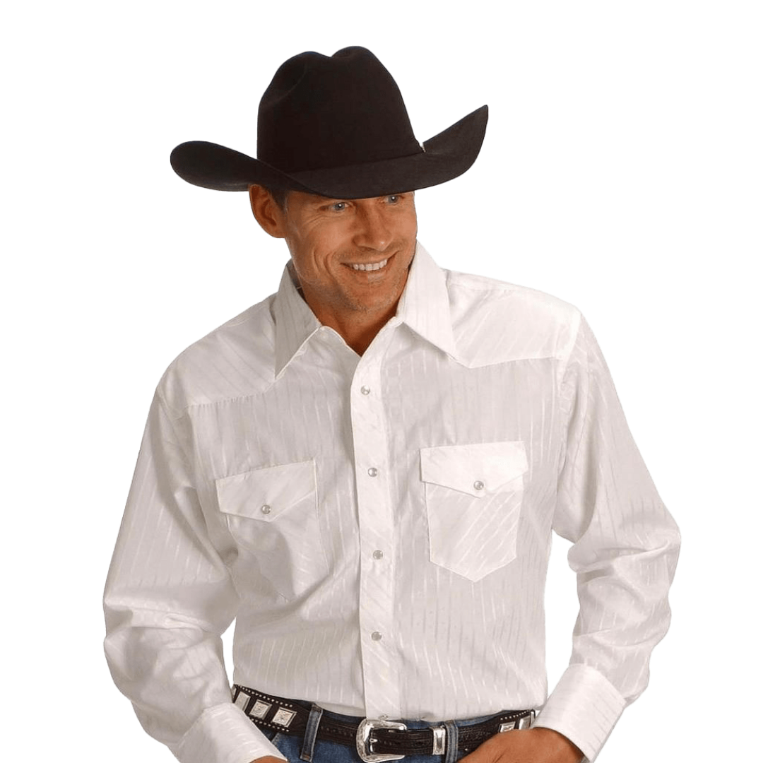Wrangler Men's Long Sleeve Dobby Stripe Snap Tan Shirt - Big & Tall