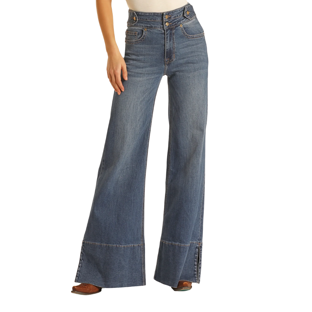 Panhandle Slim Women's Denim Palazzo Flare Blue Jeans