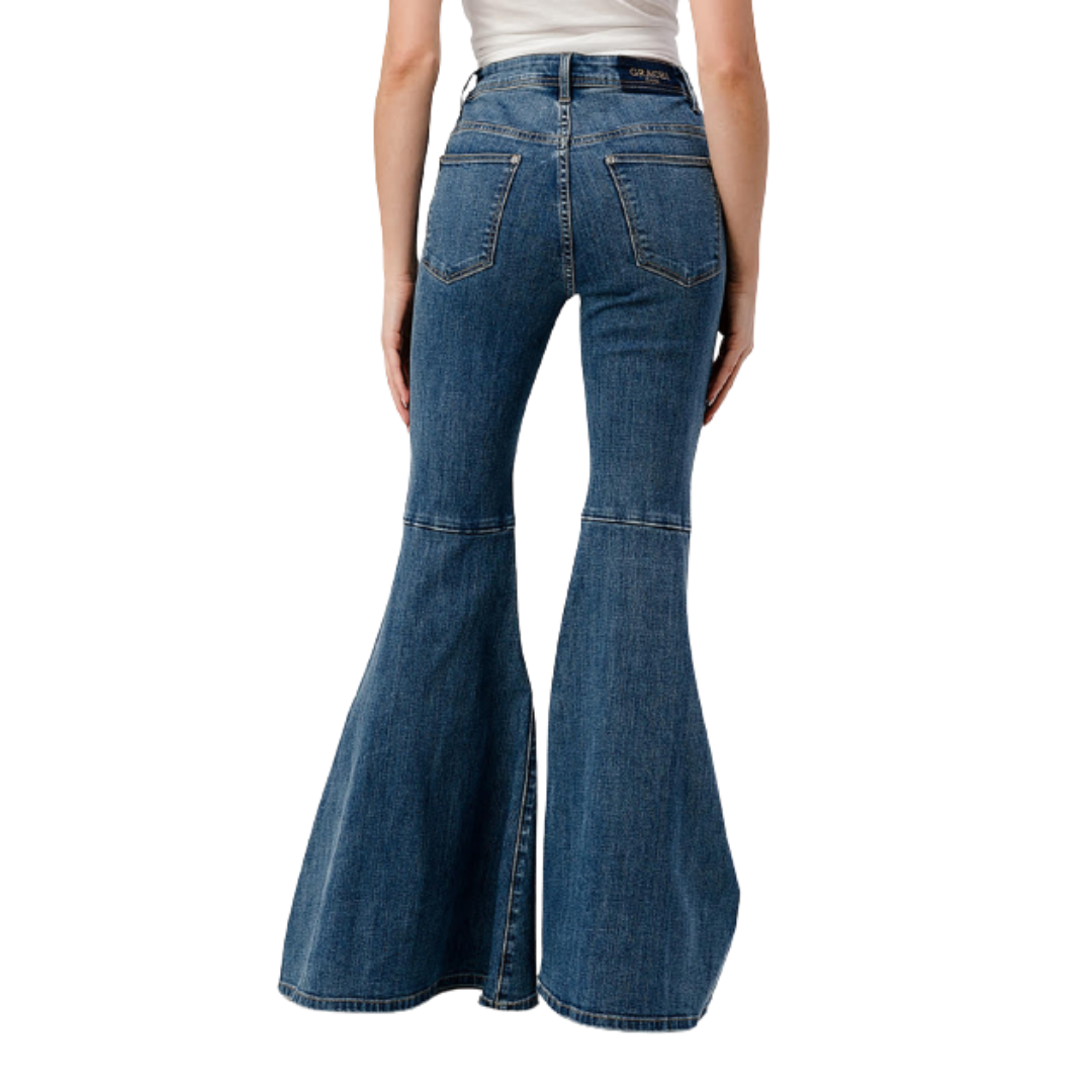 Grace In La Women's Mid Rise Flare Blue Jeans