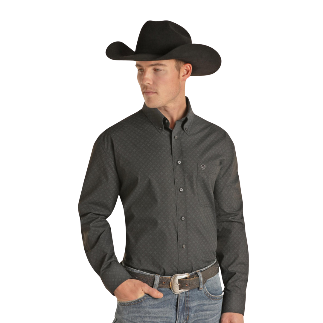 Panhandle Slim Men's Classic Fit Geo Print Grey Shirt