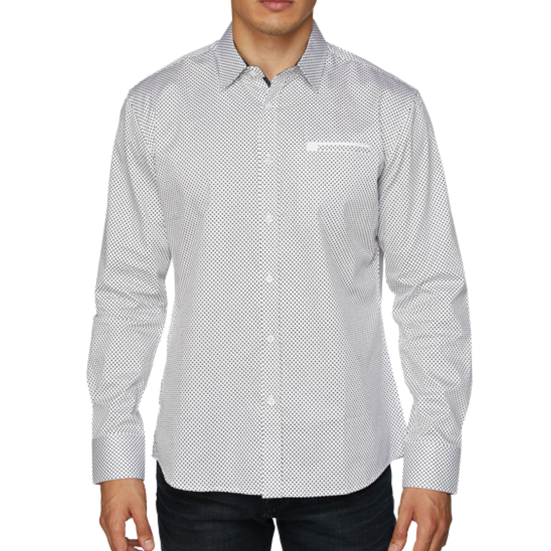 Avalon Men’s Pattern Print Button White Shirt