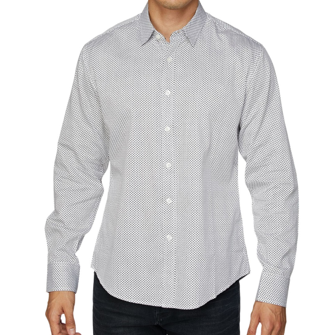Avalon Men's Pattern Print Button White Shirt