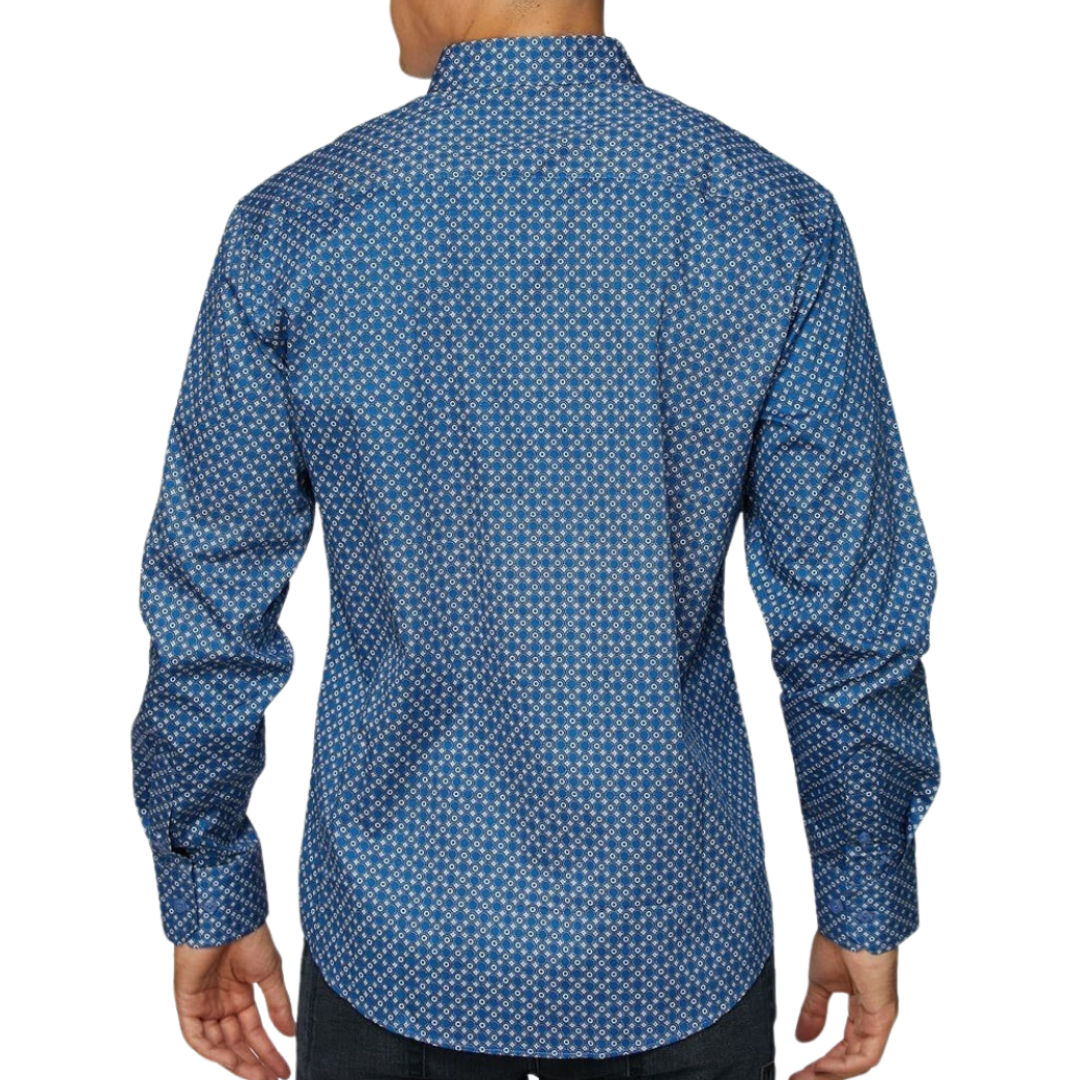 Avalon Men's Print Button Blue Shirt