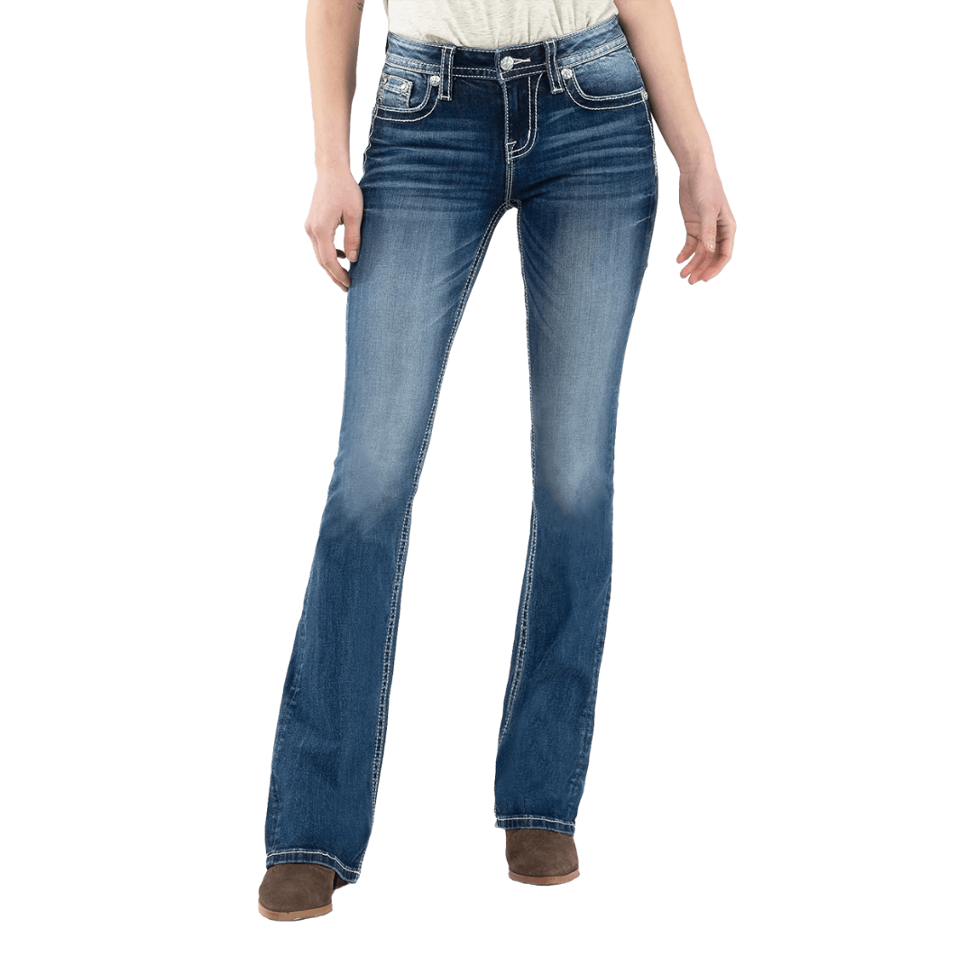 Miss Me Women's Leopard Cactus Boot Cut Blue Jeans