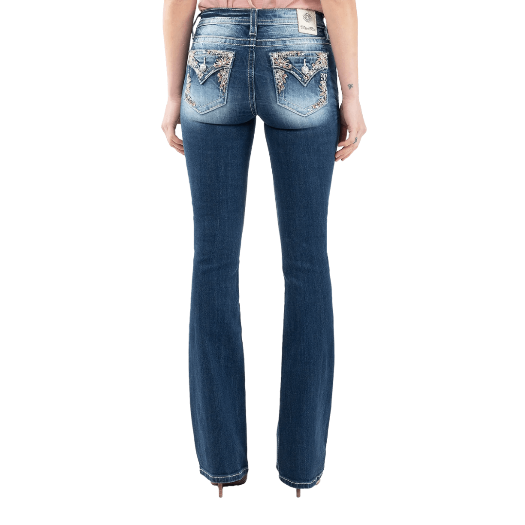 Miss Me Women's Mid Rise Boot Stretch Blue Jeans