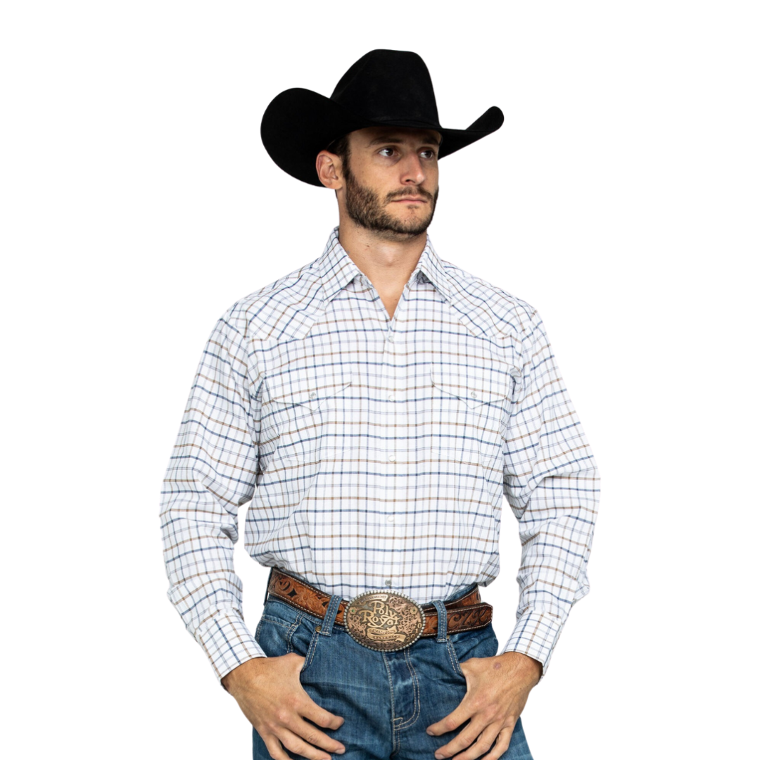 Ely & Walker Men's Assorted Wrinkle Plaid Western White Shirt
