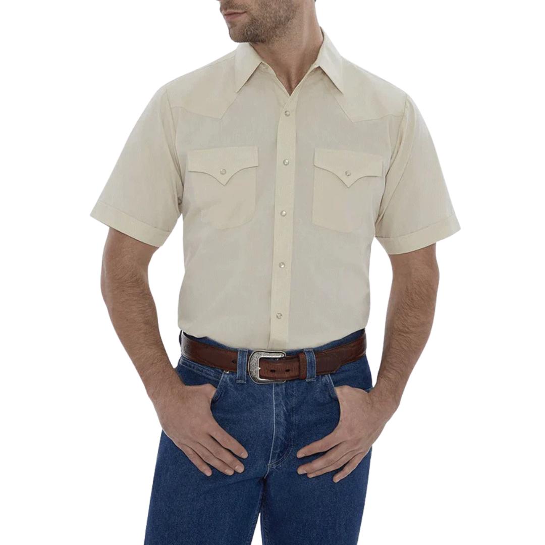 Ely Cattleman Men's Short Sleeve Solid Western Yellow Shirt