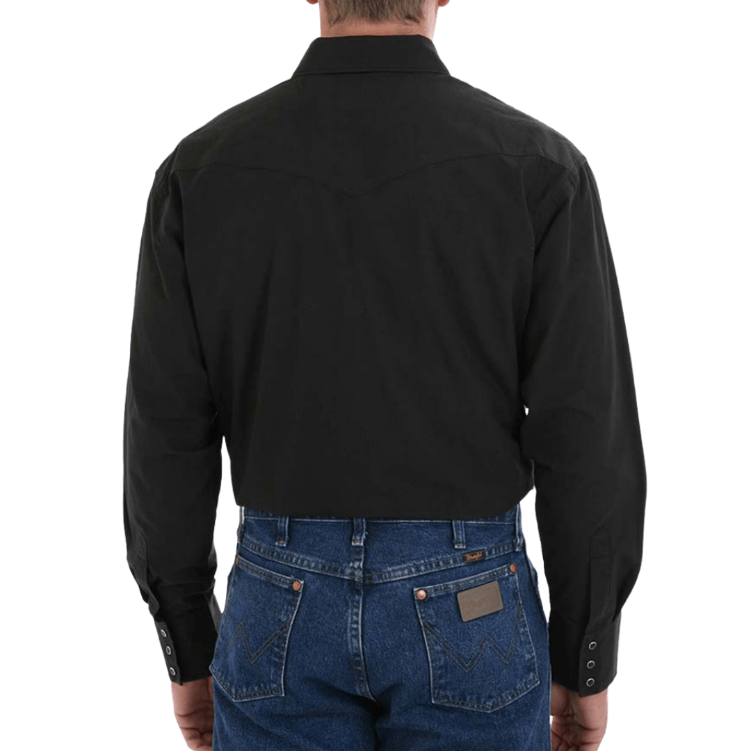 Wrangler Men's Long Sleeve Snap Solid Black Shirt - Big & Tall