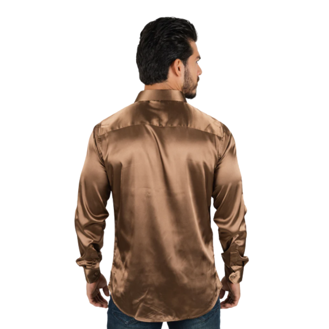 Platini Men's Satin Dress Brown Shirt